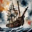 Placeholder: dramatic watercolor and ink illustration, close up of Odysseus lashed to mast of a Homeric galley ship, color splash, dramatic, complex contrast, dynamic composition; masterpiece, sfumato, sinister,