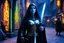 Placeholder: (photo of a sword and sorcery movie) she stands, a captured phantom, trapped in the neon-flesh-bazaar of a dying medieval city. This isn’t a market; it's a cosmic mistake, a hallucinatory auction block. The subject is a sorceress, her eyes (shot-on-35mm film, grainy, intense) reflect a reality that is cracking. She is bound, not just by ropes, but by the jagged, vibrating lines of a bad trip. Her clothes—torn velvet, the remains of arcane robes—cling to her, stained with mud and stardust. One w