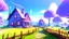 Placeholder: A simple and cute video game environment concept art of a small farm surrounded by nature, the farm has fantasy colours, cute fences,, crops, trees, bubbles, flowers, butterflies, fields, soft and simple, rendered in unreal engine, soft pastel colours, hues, blue, pink, purple, intriguing, peaceful and serene, 3D indie studio