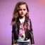 Placeholder: Riley keough toddler, full body, leather jacket, floral shirt, floral skirt, shoe, soft skin, background, dramatic lighting, hyper realistic