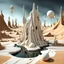 Placeholder: Dark, creepy, 3d, marble-like, surreal objects in a bright environment, desert, noon light, melting cream, Yves Tanguy style