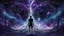 Placeholder: abstract 2d digital art graphic and ink montage,. Deep dark purple ,galaxy background with nebulas, human nervous system with fade little lights , white-dark blue-pale gray and black colors, Clean composition with strange surreal vibe, emotional, abstractions, neurodivergens soul and mind, cinematic, thriller, human dark shilouette floatings