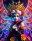 Placeholder: Masterpiece art amazing art picture in Luxurious 3d colorful fractals sharp colors,vibrant colors,neons colors standing pose sweet pose a adorned carnival vampire queen gothic hair silver, golden shiny adorned,in fractals 3d outside ,fractals colorfull,Fully of flowers,butterflies,peacock birds,leaves in 3d outside fractals neons vibrant colorful backgrounds