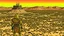 Placeholder: Desert warrior from behind looking at a city in the distance, comic style