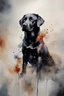 Placeholder: A portrait of black Labrador by Willem Haenraets, watercolor, on watercolor paper, wet on wet and splattering techniques, centered, perfect composition, abstraction, surrealism