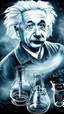 Placeholder: Albert Einstein, detailed and intricate calligraphy ink painting of a "cyborg Mad Scientist" holding beakers, outer space Background cosmic fractals, dystopian, concept art, unreal engine 5, god rays, ray tracing, RTX, lumen lighting, ultra detail, volumetric lighting, 3d, finely drawn, high definition, high resolution. award-winning: professional portrait: atmospheric: commanding: fantastical: clarity: 16k: ultra quality: striking: brilliance: stunning colors: amazing depth: masterfully crafted