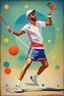 Placeholder: the tennis player juggles his racket: colorful and humorous, quirky avant garde [in oger dean's style] futuristic, neo-dada