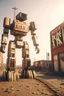 Placeholder: robot gigante in una città abbandonata post nucleare con una insegna luminosa vicino con scritto "AKEN"