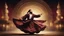 Placeholder: Hyper Realistic Sufi Whirling with Golden, Maroon & Black Islamic Sufi Rustic Grungy Background with Islamic Architecture at night with Whirling wind