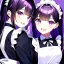 Placeholder: 8k, Girl, high quality, detailed, black long hair, purple eyes, beautiful lighting, vibrant colors, laughing, twins, maid