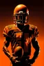 Placeholder: Silhouette of a football linebacker with a skull on front of jersey, orange background, photorealistic