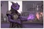 Placeholder: a black and purple, female argonian artificer who uses Tesla coils, skinny, wearing little armor and a cloak, in her lab