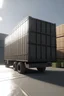 Placeholder: a trailer which is stopped in front of a big storage. a lifttruck is going to put down the cargo. i want half of the picture be realistic and half of it be in meshed which is just made of triangles meshes