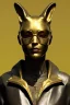 Placeholder: Medium Close Up Portrait, Front image. cyberpunk, rabbit mask, sweet woman, gold hair. Leather, feather suit army. Yellow, red, color. Gucci style. Color background, photo studio. Avatar image, highly detailed, concept art, smooth, unreal engine 5, ray tracing, RTX, lumen lighting, ultra detail, volumetric lighting, 3d, finely drawn, high definition, high resolution.