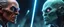 Placeholder: Close-up confrontation between an ancient alien outcast leader and a space broker, standing only a meter apart, intense eye contact, huge glowing crystalline rod between them, anger mixed with sadness, dramatic facial expressions, shallow depth of field, cinematic lighting, stylized 3D anime, airbrush painting, crisp outlines