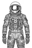Placeholder: black and white line drawing of an astronaut suit facing forward