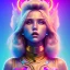 Placeholder: blonde woman teenager, gold teeth, purpurin, retro futuristic, feather dress, gradient color, BLUE, PINK, CYAN, neon, insanely detailed, 16k resolution, perfect eyes, cinematic smooth, intricate detail