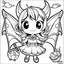 Placeholder: create a 2d black outline, " kawaii devil girl with bat wings coloring book for kids", coloring page, low details design, black contour, coloring page design, colorful , card style, coloring page for kids, halloween backgorund,sketch style,