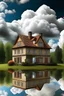 Placeholder: family house in forest lake clouds