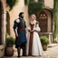Placeholder: In a picturesque corner of a medieval village, the proud Count Rui Pereira poses alongside Eufémia, a lady of sharp wit and seductive gaze. United by a marriage of convenience, planned to strengthen alliances and enrich both houses, they present themselves as a perfect couple in the eyes of the court. However, behind the smiles and elegant gestures lie strategies, secrets, and ambitions. The scene, bathed in golden light and framed by stone and wood facades, captures the theatricality and charm
