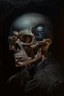 Placeholder: 1970's dark fantasy cover dnd style oil painting of bolivar 1800 terminator with a glass brain in a minimalist far perspective.