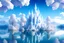 Placeholder: fairy big white gold castle with white trees, water background, white mountain many stars in blue sky with fairy