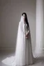 Placeholder: Long Luxurious White Wedding Dress Similar to the Greek era with a long veil and long black hair Photorealistic