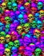 Placeholder: a field of skulls, multi colored, bright, vivid, psychedelic, high detailed, matte, , horrorcore, lining the street, unsettling contrast