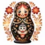 Placeholder: draw matryoshka dolls, the matryoshka is smiling, the kind sweet face of the matryoshka doll, behind the matryoshka Russian patterns in the style of Khokhloma