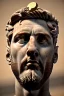 Placeholder: Ultra Realistic image, roman sculpture, white marble material, Lionel Messi, gold winner Laurel crown, miguel angel style, chisel style, emperor, waist up portrait, epic, celestial, cinematic lighting, God light, god rays, 4k resolution, smooth details, ornate details, soft lighting, unreal engine 5, sky and clouds background.