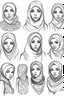 Placeholder: Sketches of drawing a beautiful girl wearing a hijab with Egyptian features