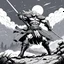 Placeholder: Head Lopper style by Andrew MacLean: duel on the hill, under the storm, with massive weapons