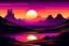 Placeholder: purple hues, desert sunset, meddle east retro poster design