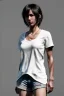 Placeholder: Ultra Realistic image, 25 years old brunette woman, Madrid, portrait, small stature, small chest, yakuza body tattoo, white broken cotton short undershirt, black latex short, akira anime style, vibrant color, highly detailed, art stations, concept art, smooth, unreal engine 5, god rays, ray tracing, RTX, lumen lighting, ultra detail, volumetric lighting.