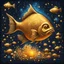 Placeholder: A magical glowing gold stone that guilds all the fish home, in pointillism art style