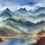 Placeholder: white Field mouse mountains drinking water at sunrise water color vibrant cute