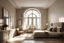 Placeholder: arched ceiling beige bedroom in the modern townhouse with two windows