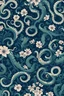 Placeholder: Background pattern. Tentacles and flowers. Dark blue and dark green.