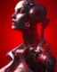 Placeholder: A beautiful portrait of a cyborg women red color scheme, high key lighting, volumetric light high details psychedelic background