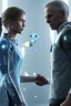 Placeholder: detroit become human, two people looking at each other , sci-fi fantasy style, volumetric lighting, particales,highly detailed,cinamatic, deep colours,8k.