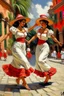 Placeholder: 2 maxican woman dancing neoclassism traditional painting in mexican city