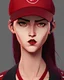 Placeholder: woman with a red baseball hat.