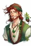 Placeholder: hopeful wet pirate nereid male with auburn hair and seaweed