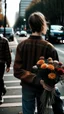 Placeholder: An image of a man holding a bouquet of flowers as he walks towards a woman. --auto --s2