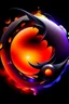 Placeholder: combining darkness and celestial elements. Feature a stylized eclipse at the center, with the moon partially covering the sun, casting claw-like shadows. Use deep purple fading into fiery orange-red. Surround the eclipse with jagged metallic shapes.