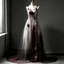 Placeholder: night gown, worked organza fabric, synthetic material, nylon, mineral gray, bordeaux and platinum colors, milky colors