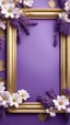 Placeholder: Purple frame background with lavender and white flowers and gold accents with ample empty space inside the frame in oriental artist style, photo, 3d rendering, poster, cinema