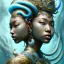 Placeholder: Sango fantasy, fantasy magic, intricate, sharp focus, illustration, highly detailed, digital painting, concept art, matte, art germ and Paul Lewin and Kehinde Wiley, masterpiece Japanese dancer head bronze eel' Asian African girl nice breast Thai hair turquoise silver blue under water