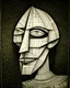 Placeholder: brutalist-cubist portrait of a man. concept art drawing in the style of brutalism picasso Leonardo da vinci.