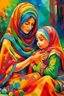 Placeholder: oriental arabic woman with child playing with each other painting colorfull